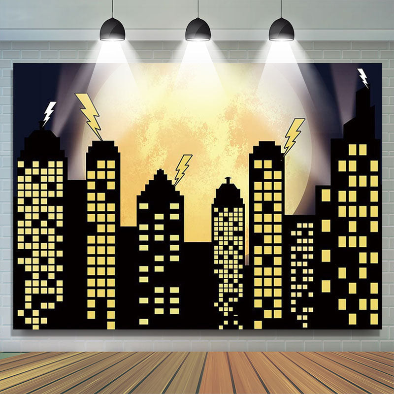 Lofaris Super City Skyline Buildings Boy Birthday Backdrop