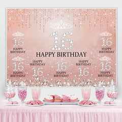 Lofaris Sweet 16 Pink Glitter Diamond Birthday Backdrop for Girls