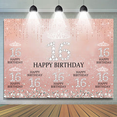 Lofaris Sweet 16 Pink Glitter Diamond Birthday Backdrop for Girls