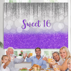 Lofaris Sweet 16 Purple and Gray Glitter Bokeh Birthday Backdrop