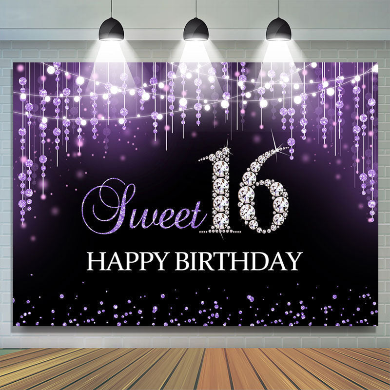 Lofaris Sweet 16 Purple Bokeh Diamond Glitter Birthday Backdrop