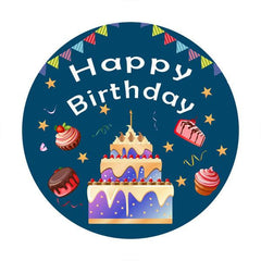 Lofaris Sweet Cakes Blue Round Happy Birthday Party Backdrop