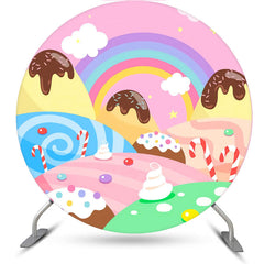 Lofaris Sweet Candy Land Rainbow Cartoon Round Backdrop