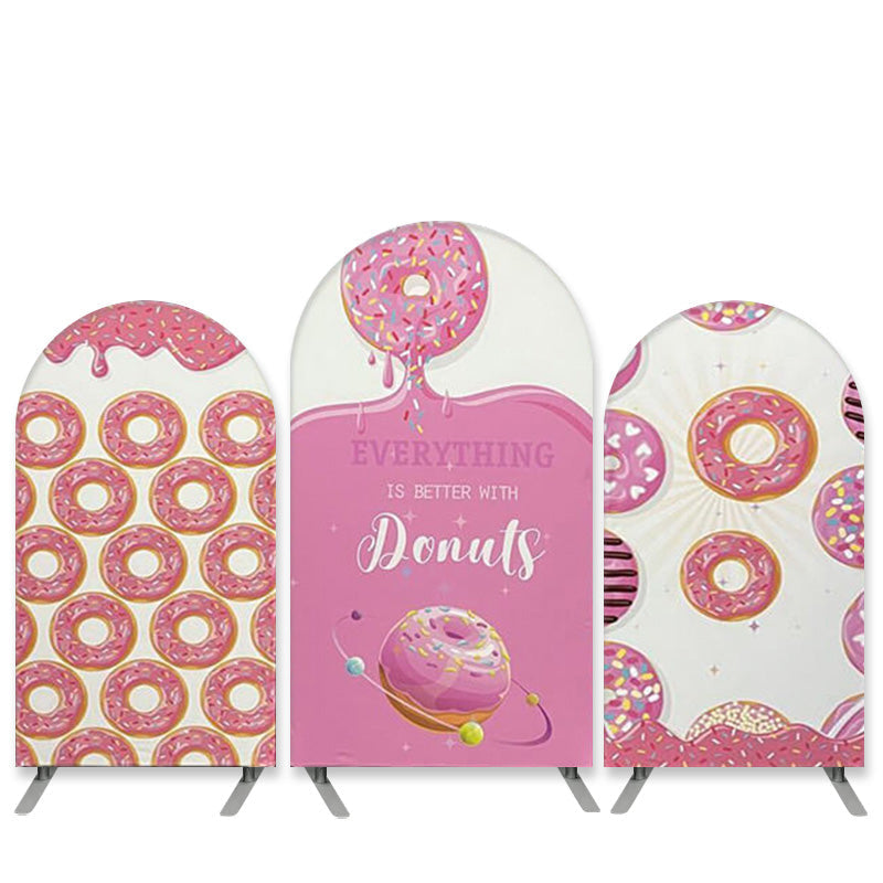 Lofaris Sweet Donut Theme Pink White Birthday Arch Backdrop Kit