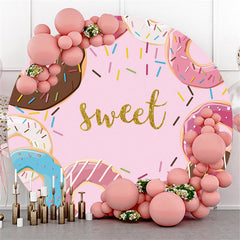 Lofaris Sweet Doughnut Pink Happy Birthday Circle Backdrop