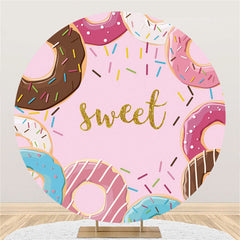 Lofaris Sweet Doughnut Pink Happy Birthday Circle Backdrop