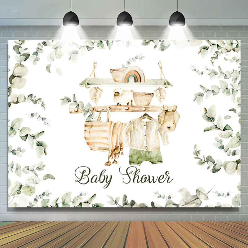 Lofaris Sweet Green Leaves Baby Shower Backdrop For Boy