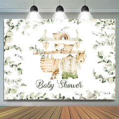 Lofaris Sweet Green Leaves Baby Shower Backdrop For Boy