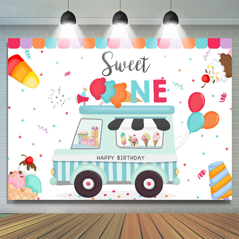 Lofaris Sweet One Ice Cream Balloon Birthday Backdrop For Boy