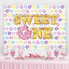 Lofaris Sweet One With Donuts Theme Happy Birthday Backdrop