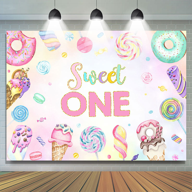 Lofaris Sweet Pink Dessert Ice Cream One Birthday Backdrop