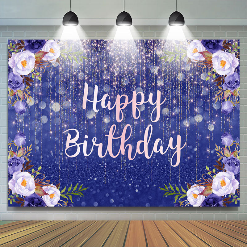 Lofaris Sweet Purple Flower Bokeh Happy Birthday Backdrop