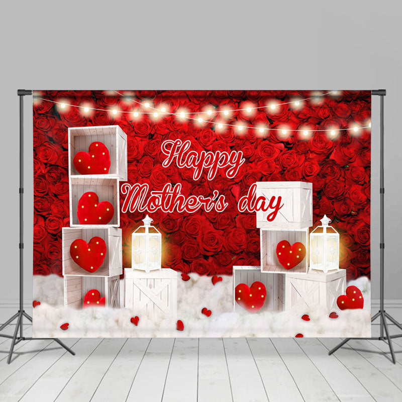 Lofaris Sweet Red Rose And Heart Happy Mothers Day Backdrop