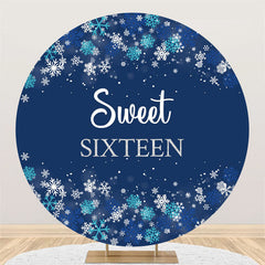 Lofaris Sweet Sixteen Snowflake Happy Birthday Round Backdrop