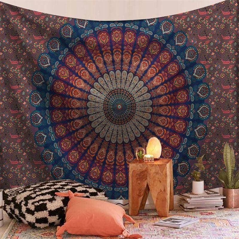 Lofaris Taupe Lotus Bohemian Abstract Divination Wall Tapestry