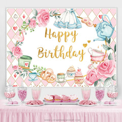 Lofaris Tea Party Theme Pink England Happy Birthday Backdrop