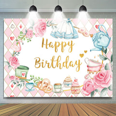 Lofaris Tea Party Theme Pink England Happy Birthday Backdrop