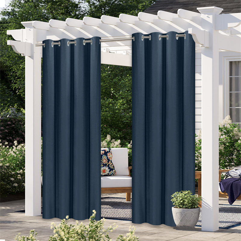 Navy Blue Waterproof Grommet Top Outdoor Curtains for Outdoor Activity ...