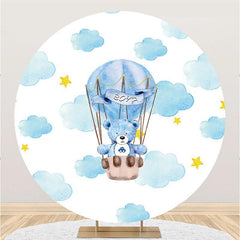 Lofaris Teddy Bear And Air Ballon Round Baby Shower Backdrop