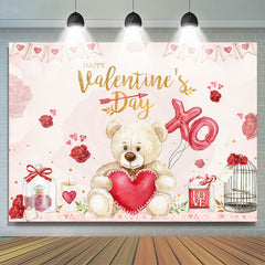 Lofaris Teddy Bear Heart Balloon Happy Valentine Backdrop