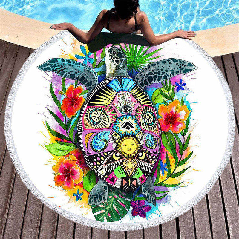 Lofaris The Original Turtle Mystic Round Beach Towel With Fringe