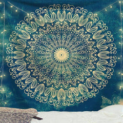 Lofaris Tibetan Blue Lotus Bohemian Mandala Abstract Wall Tapestry