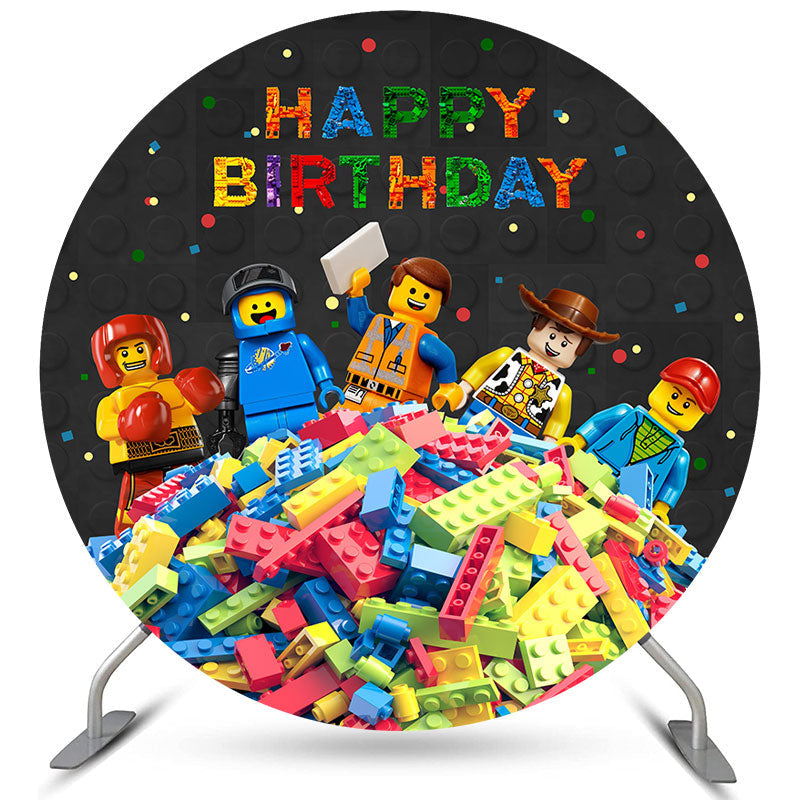 Lofaris Toy Block Universe Galaxy Happy Birthday Round Backdrop