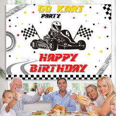 Lofaris Track Flag Happy Birthday Backdrop For Kart Party