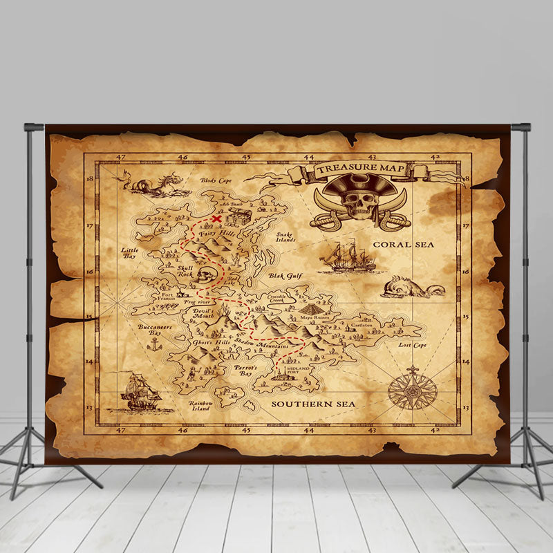 Treature Island Map Brown Paper Pirate Party Backdrop For Kids – Lofaris