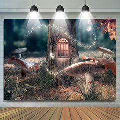 Lofaris Tree Trunk Window Mushroom Easter Party Backdrop