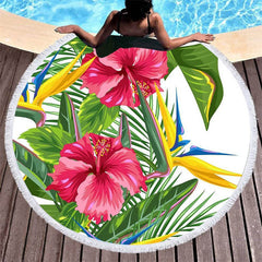 Lofaris Tropical Flowers Large Circle Summer Beach Blanket