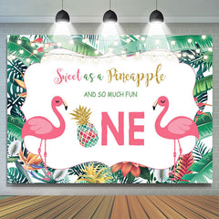 Lofaris Tropical Plants Flamingos Happy 1st Birthday Backdrop