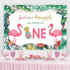 Lofaris Tropical Plants Flamingos Happy 1st Birthday Backdrop