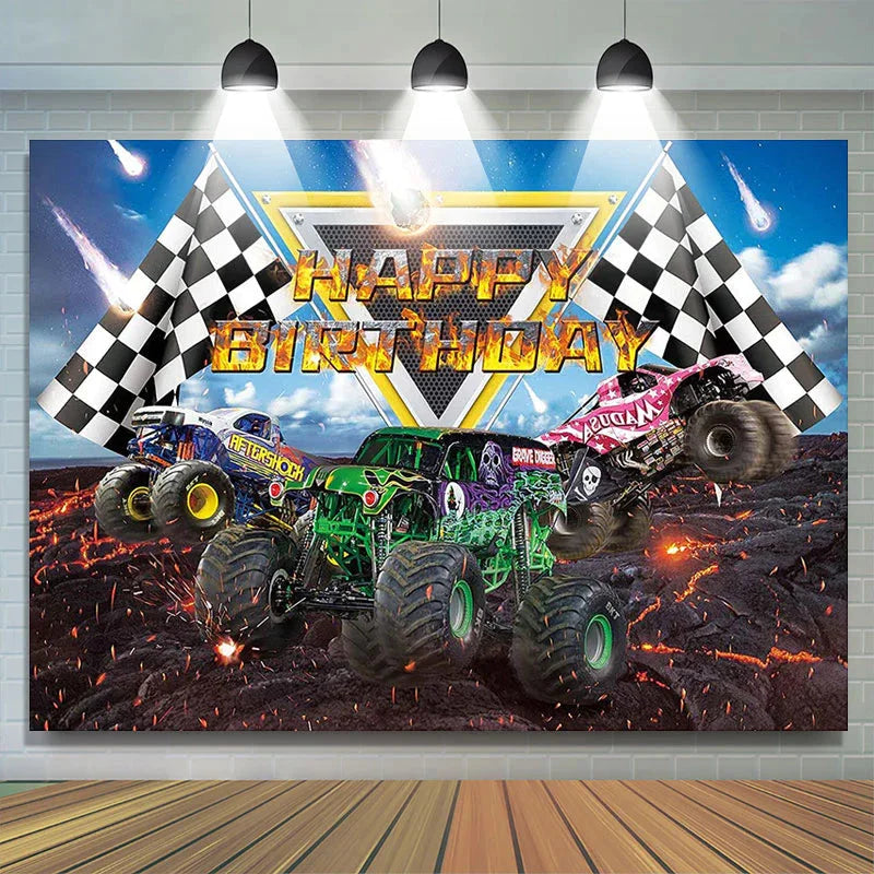 Lofaris Truck Themed Car Boy Happy Birthday Party Backdrop