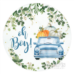 Lofaris Truck With Pumpkin Leaves Round Baby Shower Backdrop