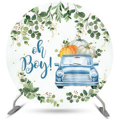 Lofaris Truck With Pumpkin Leaves Round Baby Shower Backdrop