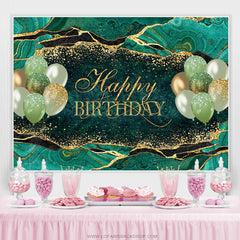 Lofaris Turquoise With Golden Balloon Happy Birthday Backdrop