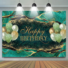 Lofaris Turquoise With Golden Balloon Happy Birthday Backdrop