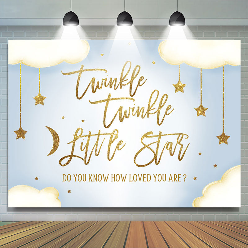 Lofaris Twinkle Glitter Star Cloud Blue Baby Shower Backdrop