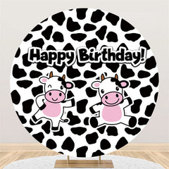 Lofaris Two Little Cows Happy Birthday Round Backdrop For Party