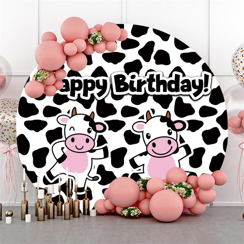 Lofaris Two Little Cows Happy Birthday Round Backdrop For Party