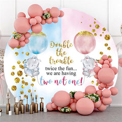 Lofaris Two Not One Blue Pink Elephant Round Baby Shower Backdrop