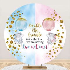 Lofaris Two Not One Blue Pink Elephant Round Baby Shower Backdrop