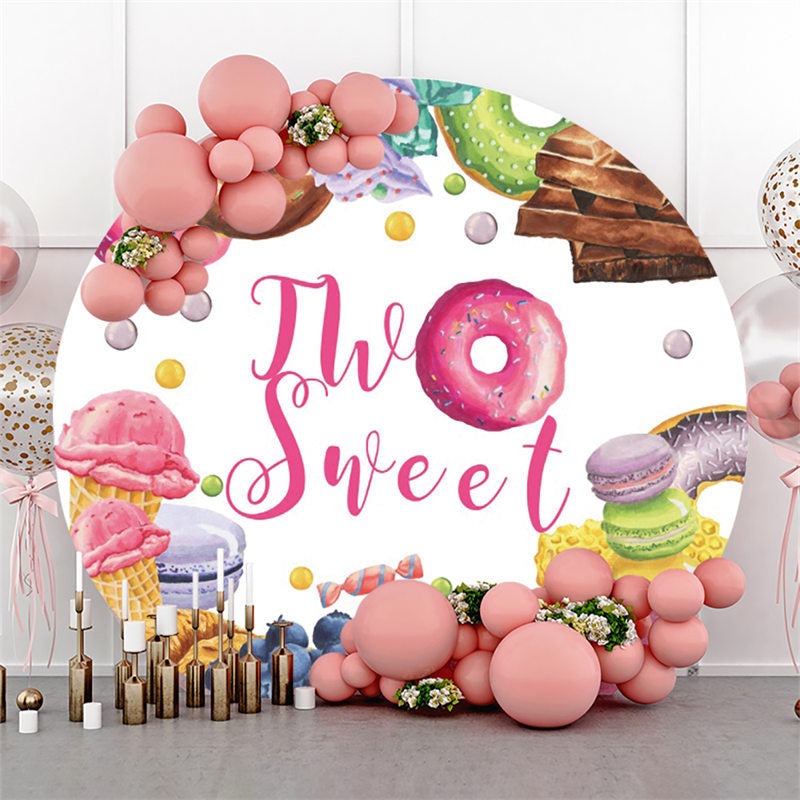 Lofaris Two Sweet Doughnuts Happy Birthday Circle Backdrop