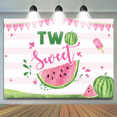 Lofaris Two Sweet Watermelon Pink Stripes 2nd Birthday Backdrop for Girl