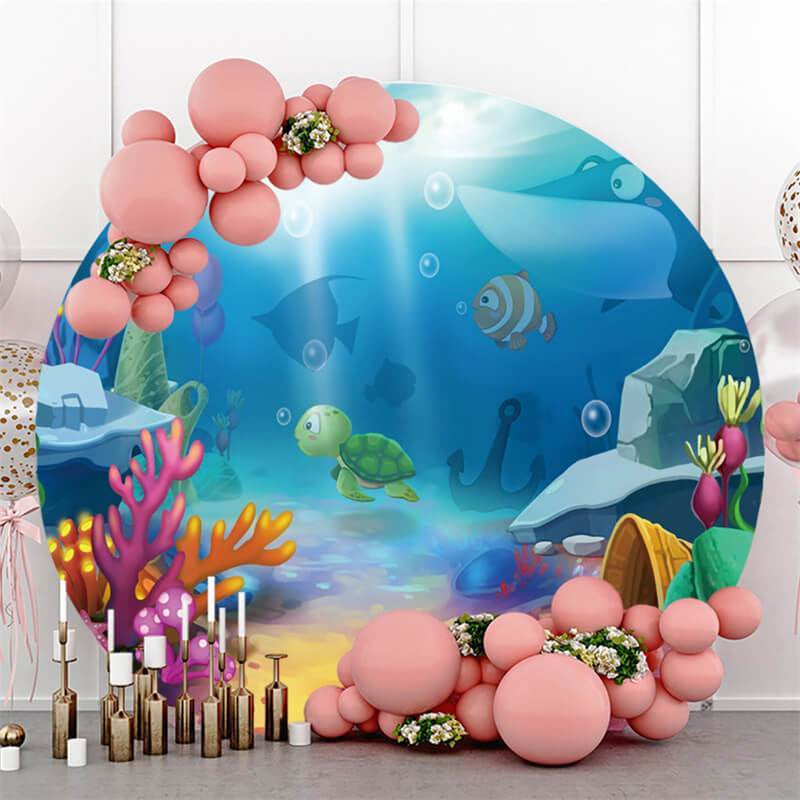 Lofaris Underwater World Custom Round Birthday Backdrop For Boy