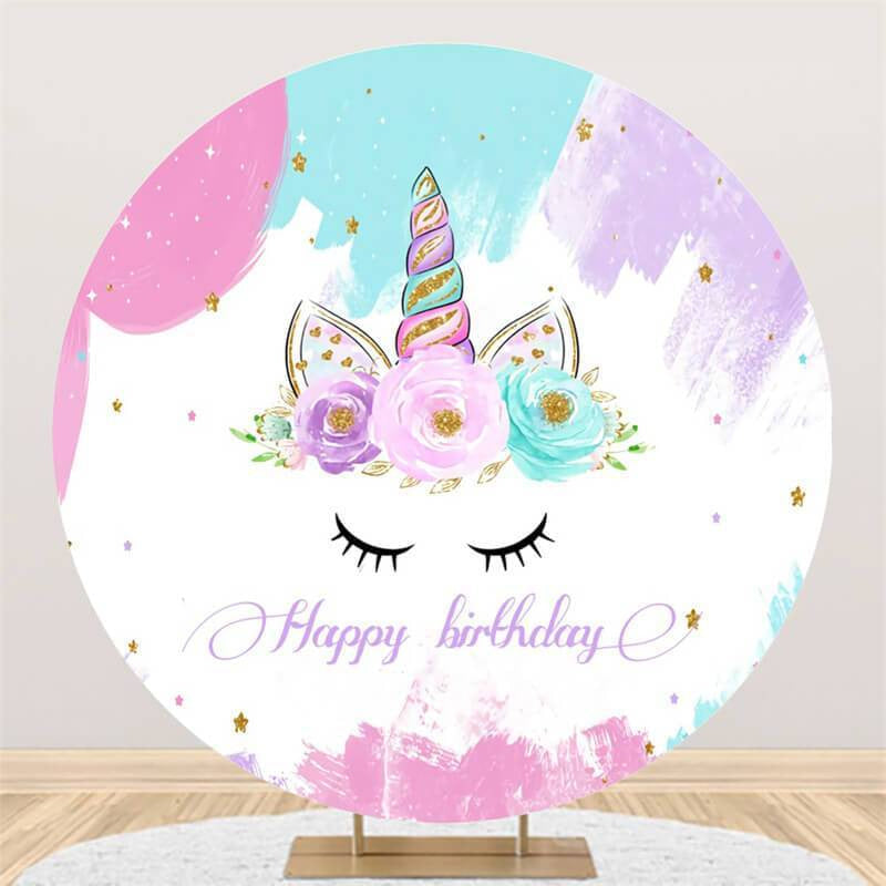 Lofaris Unicorn And Floral Circle Happy Birthday Party Backdrop