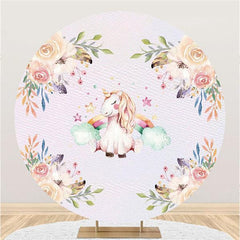 Lofaris Unicorn And Rainbow Pink Round Baby Shower Backdrop