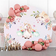 Lofaris Unicorn And Rainbow Pink Round Baby Shower Backdrop