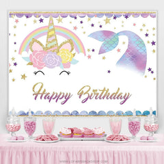 Lofaris Unicorn Mermaid Twinkle Stars Birthday Backdrop